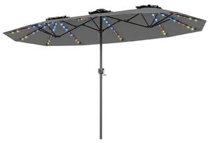 Costway Ombrellone doppio da giardino con luci regolabili manovella, Ombrellone ampio doppio protezione solare resistente Grigio