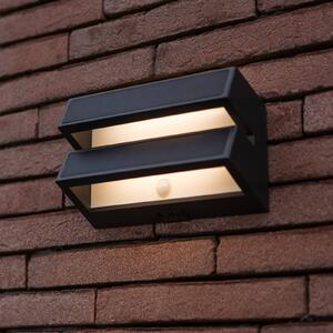 LUTEC Applique da esterni LED e solare BARLO, grigio scuro, 21 cm, sensore, IP54 BARLO, Alluminio / Grigio / Zincato, Plastica, Moderno, Applique da esterni