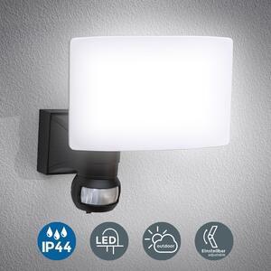 B.K.Licht Faro LED esterno con sensore di movimento e crepuscolare, luce bianca naturale 4000K, luce di sicurezza con accensione automatica, 20W, IP44, lampada da parete, faretto nero, 230V