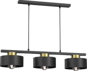 Marti 3xE27 15W Luminex lampada a sospensione a striscia nera opaca con elementi dorati lucidi