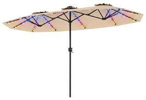 Costway Ombrellone doppio da giardino con luci regolabili manovella, Ombrellone ampio doppio protezione solare resistente Beige