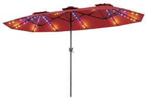 Costway Ombrellone doppio da giardino con luci regolabili manovella, Ombrellone ampio doppio protezione solare resistente Rosso