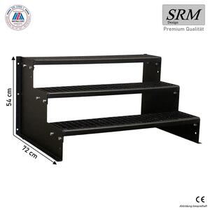 Scala a tre gradini, modello 2, completamente nera, larghezza 140 cm, altezza 54 cm, senza ringhiera