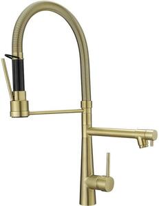 Grande miscelatore da cucina con molla, 56 cm, orientabile a 360°, 2 bocche, alta pressione, cromato