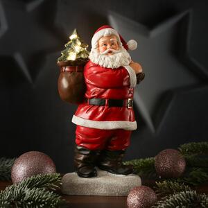 Babbo Natale a LED con albero di Natale illuminato - Figura decorativa in poliresina - Altezza: 30 cm - Funzionamento a batteria