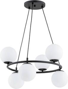 Lampada a sospensione in stile industriale nera con 6 sfere di vetro bianche RINGO 6xE14 10W ALF63246 Alfa