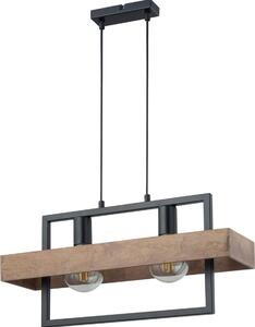 Lampada a sospensione industriale decorativa Boho doppia nera con legno Robin 2xE27 15W Sigma Lighting