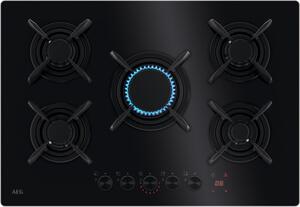 Aeg Piano Cottura 5 Fuochi a Gas Larghezza 74 cm in Vetro colore Nero - HKB75453NB Serie 8000 Flamelight