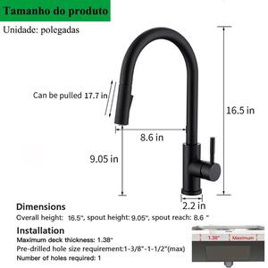 Miscelatore per cucina – Rubinetto con controllo touch – Sistema di controllo intelligente con sensore – Doccetta estraibile – Acciaio inossidabile 304 – Miscelatore monocomando per acqua calda e fredda – Nero