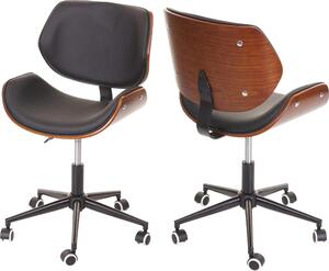 Sedia da ufficio HWC-G25, sedia girevole da scrivania, bentwood in noce look retro girevole regolabile in altezza MVG ~ nero-marrone