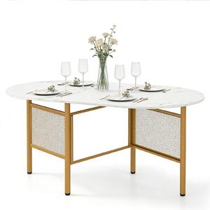 KOMFOTTEU Tavolo da pranzo ovale per 6-8 persone, tavolo pieghevole con gambe in metallo robuste e piano in legno, tavolo pieghevole salvaspazio, tavolo da cucina, tavolo per soggiorno e sala da pranzo, dimensioni 150 x 80 x 76 cm