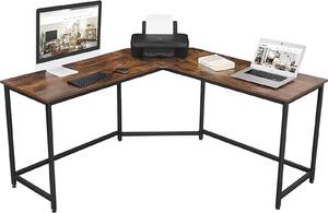 Scrivania a L - design industriale, in metallo, 135x50 cm, nero-marrone - scrivania angolare, scrivania per computer, scrivania da ufficio