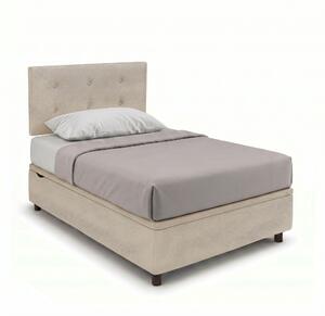 Letto 1 Piazza e Mezza Contenitore Imbottito 120x190 cm Microfibra Sabbia Boxmax Testata Button