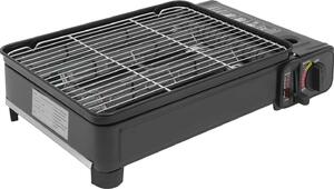 Griglia a gas portatile per campeggio - Piano cottura a gas da tavolo - Potenza: 2,2 kW - Combustibile: butano e GPL - Accensione piezoelettrica - Protezione contro la sovrapressione - Valigetta per il trasporto - Colore: nero