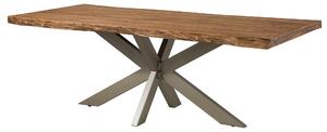 MASSIVMOEBEL24 | FREEFORM 5 Tavolo da pranzo in legno di sheesham - decapato / naturale - gambe ad X argento matt 200x100