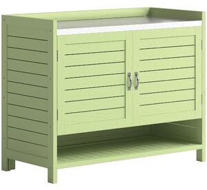 Outsunny Tavolo da Trapianto con Mobiletto in Legno, Armadio da Giardino con Piano Zincato e 3 Ripiani, 88x40x70,5 cm, Verde | Aosom Italy