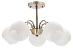 Lampada da soffitto con paralumi in vetro bianco Nestor, finitura patinata bianca, 5xE27x40W, metallo, dimensioni: 28x50x50 cm, IP20, Candellux