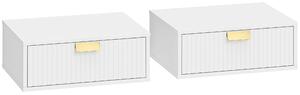 HOMCOM Set di 2 Comodini da Parete, Comodini Sospesi con Cassetto Ondulato, 40x30x15 cm, Bianco | Aosom Italy