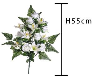 Set 2 Bouquet Artificiale Frontale Composto da 14 Rose Artificiali e Lilium Altezza 55 cm
