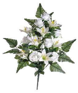 Set 2 Bouquet Artificiale Frontale Composto da 14 Rose Artificiali e Lilium Altezza 55 cm