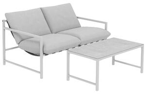 Outsunny Set di 2 Pezzi Salotto da Giardino Esterno, Divano con Cuscini, Tavolino in Vetro Temperato Effetto Marmo 3D, 125x80x64 cm, Grigio Chiaro | Aosom Italy