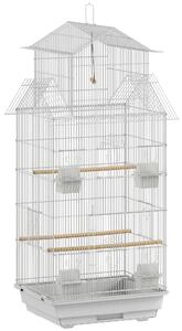 PawHut Gabbia per Uccelli in Acciaio con Mangiatoie, Posatoi, Altalena e Vassoio Estraibile, 50,5x41x104 cm, Bianco | Aosom Italy