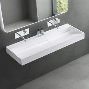 Lavabo da appoggio Mai & Mai, bianco, rettangolare, senza foro per rubinetteria, larghezza: 120 cm, con set di scarico Col19
