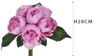 Set 3 Mazzi di Peonie con 6 Fiori Artificiali Altezza 28 cm Rosa
