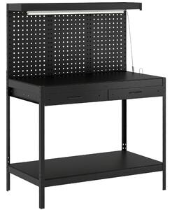 HOMCOM Banco da Lavoro 110 cm con Pannello Forato, Banco Robusto con Multipresa e Illuminazione LED, Nero | Aosom Italy