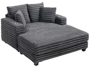 HOMCOM Chaise Longue a 2 Posti, Divano Letto Grande 134x151 cm con Portabicchieri per Soggiorno, Grigio | Aosom Italy