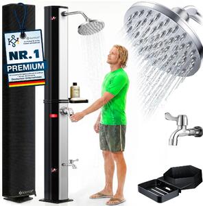 Doccia solare KESSER® 40-60 litri Doccia solare da giardino | acqua calda | max. 60 °C | Incl. ripiano doccia in metallo e cappuccio protettivo | Doccia da piscina da campeggio | Soffione a pioggia e rubinetto Raccordo per tubo da giardino
