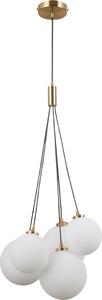 Lampada a sospensione in ottone con sfere di vetro bianco 5xG9 PERLOS Italux PND-54456-5-HB