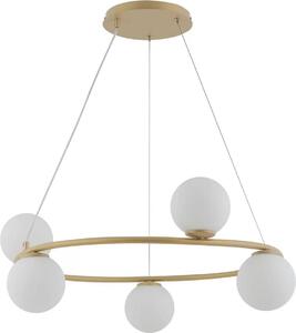 Lampada a sospensione decorativa moderna con anello d'oro e cinque sfere di vetro bianche Gama Koo 5xG9 12W Sigma Lighting