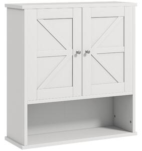Kleankin Armadietto da Bagno da Parete, Mobile da Bagno Appendiabile Rustico con Scomparto Ripiano Regolabile e 2 Ante, Bianco | Aosom Italy
