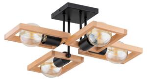 Lampada da soffitto REZON in legno chiaro e nero, 4xE27x15W, legno, dimensioni: 21x56x56 cm, IP20, Alfa