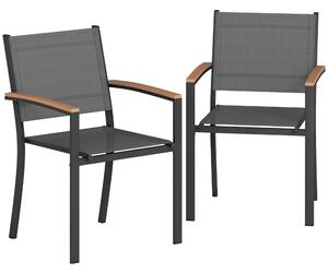 Outsunny Set 2 Sedie da Giardino in Texteline e Metallo con Braccioli Effetto Legno, 56x62x89 cm, Grigio | Aosom Italy