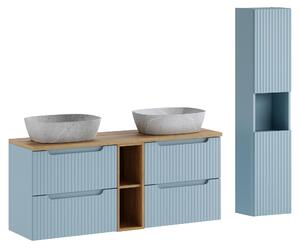 Set di mobili largo 140 cm, completo di piano di lavoro, lavabo da appoggio "Anna" e mobile alto