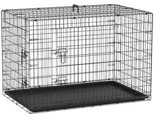 PawHut Gabbia per Animali Domestici Trasportino per Cani e Gatti Pieghevole in Acciaio Doppia Apertura 117 × 74.5 × 81cm Nero|Aosom