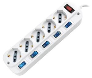 V-TAC Multipresa ciabatta 5 posti bipasso/schuko presa tedesca con interruttore generale e singoli ON/OFF con protezione elettrica - sku 8738