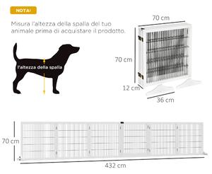 PawHut Cancelletto per Cani di Piccola/Media Taglia a 6 Pannelli Pieghevoli, in Legno e Acciaio, 432x36x70 cm, Bianco
