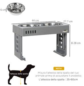 PawHut Set 2 Ciotole per Cani da 1.2L con Gambe Rimovibili, in ABS e Acciaio, 44x27.7x28 cm, Grigio e Argento