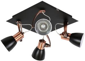 Lampada da soffitto orientabile Markus, rame e nero, 4xGU10x50W, metallo, dimensioni: 17x30x30 cm, IP20, Candellux