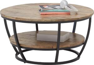 Tavolino JAIPUR, legno di mango massiccio, struttura in metallo nero, rotondo, 86x44 cm