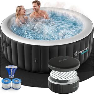 CASARIA Piscina Idromassaggio Gonfiabile Rotonda Ø163cm 4 Persone Vasca SPA Esterna Interna Quadrata 100 Getti Protezione Antigelo con Filtro Accessori