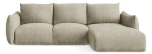 Divano angolare beige allungabile (con penisola a destra/con chaise lounge) con rivestimento in ciniglia Leila – Makamii