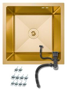 ANW HOME Lavello sottotop Gold PVD 44x44 cm, acciaio inox 304 nano, lavello cucina 1 vasca, profondità 22 cm, stile moderno per cucina