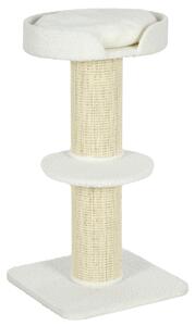 PawHut Tiragraffi per Gatti con Lettino, Rivestimento Peluche e Palo in Sisal, 45x45x91cm, Crema | Aosom Italy