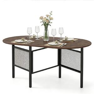 KOMFOTTEU Tavolo da pranzo ovale per 6-8 persone, tavolo pieghevole con gambe in metallo robuste e piano in legno, tavolo pieghevole salvaspazio, tavolo da cucina, tavolo per soggiorno e sala da pranzo, dimensioni 150 x 80 x 76 cm