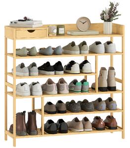 HOMCOM Scaffale per Scarpe, Scarpiera con 6 Livelli, Cassettiera in Bambù, per un massimo di 18 Paia di Scarpe, Scaffale per Scarpe per Ingresso, Camera da Letto, 101 x 30 x 100 cm, Naturale | Aosom Italy