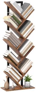 HOMCOM Libreria Scaffale con 9 Ripiani Stretto a Forma di Albero per Ufficio, Marrone Rustico | Aosom Italy